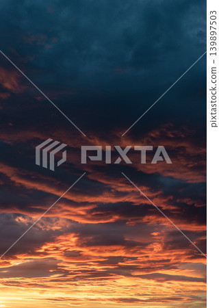 Dawn Dusk Symphony: Sky Painted in Orange and Blue, Clouds Adrift, Desktop Delight 139897503