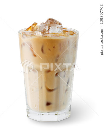 Iced coffee with milk in fogged transparent glass isolated on white background. File contains clipping path Iced coffee with milk in fogged transparent glass isolated on white background. File contains clipping path 139897708