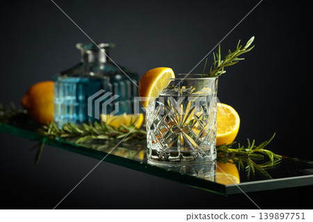 Cold refreshing drink with lemon and rosemary. 139897751