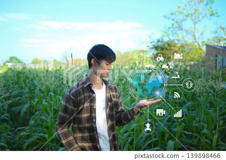 Smart farming technology concept in corn field Smart farming technology concept in corn field 139898466