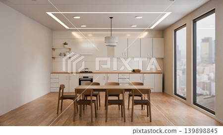 Modern kitchen interior with exposed wooden ceiling and floor. 3d rendering Modern kitchen interior with exposed wooden ceiling and floor. 3d rendering 139898845
