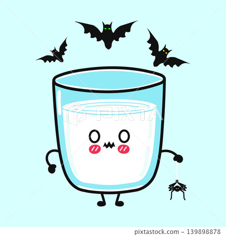 Cute glass of milk character with Halloween bats Cute glass of milk character with Halloween bats 139898878