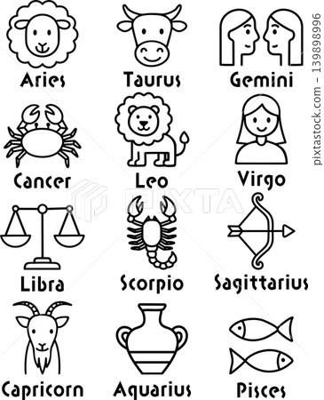 Illustration icons of the 12 zodiac signs (English) 139898996