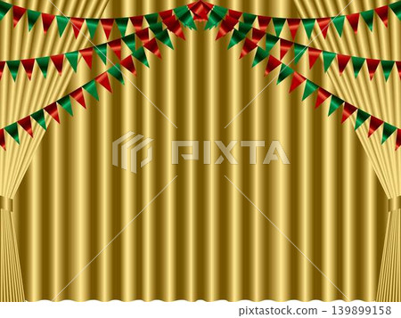 Curtains, double layer, Christmas garland 1, gold 139899158
