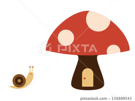 一隻蝸牛試圖返回它蘑菇巢穴的插圖。 一隻蝸牛試圖返回它蘑菇巢穴的插圖。 139899541