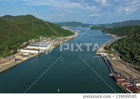 Aerial photograph capturing the industrial port and waterways of Katakami Bay in Bizen City, Okayama Prefecture. Aerial photograph capturing the industrial port and waterways of Katakami Bay in Bizen City, Okayama Prefecture. 139899595