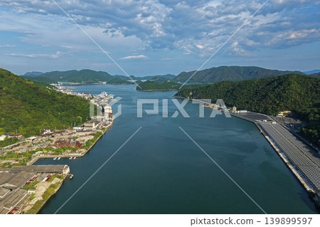An aerial photograph overlooking the industrial area and coastline of Katakami Bay in Bizen City, Okayama Prefecture. An aerial photograph overlooking the industrial area and coastline of Katakami Bay in Bizen City, Okayama Prefecture. 139899597