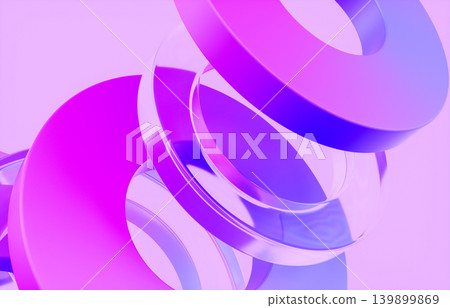 Abstract transparent glass rings with pink purple gradient 3D background. Abstract transparent glass rings with pink purple gradient 3D background. 139899869