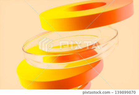 Abstract transparent glass rings with yellow orange gradient 3D background. Abstract transparent glass rings with yellow orange gradient 3D background. 139899870