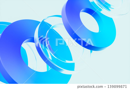 Abstract transparent glass rings with blue gradient 3D background. Abstract transparent glass rings with blue gradient 3D background. 139899871