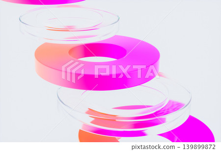Abstract transparent glass rings with neon pink gradient 3D background. Abstract transparent glass rings with neon pink gradient 3D background. 139899872