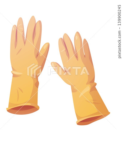 Protective Yellow Rubber Gloves. Essential Safety Gear for Spring Cleaning, Gardening, and Household Chores. Durable Hand Protection for Wet Work and Chemicals Illustration Protective Yellow Rubber Gloves. Essential Safety Gear for Spring Cleaning, Gardening, and Household Chores. Durable Hand Protection for Wet Work and Chemicals Illustration 139900245