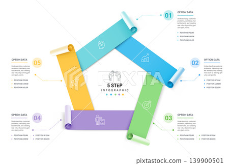 Modern infographic template with colorful paper roll elements, business icons. Can be use diagram, timeline, workflow and background Modern infographic template with colorful paper roll elements, business icons. Can be use diagram, timeline, workflow and background 139900501