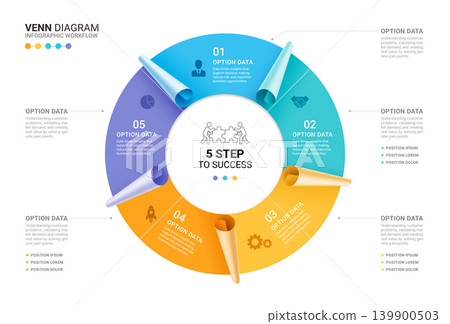 Modern infographic template with colorful paper roll elements, business icons. Can be use diagram, timeline, workflow and background Modern infographic template with colorful paper roll elements, business icons. Can be use diagram, timeline, workflow and background 139900503
