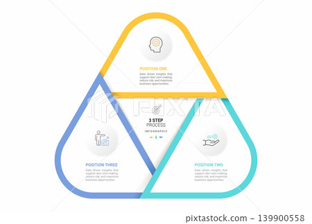 3 Step Venn diagram infographic template. Triangle loops with icons for business presentation. 3 Step Venn diagram infographic template. Triangle loops with icons for business presentation. 139900558
