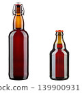 Two different brown glass beer bottles, tall swing top and small stubby bottle 139900931