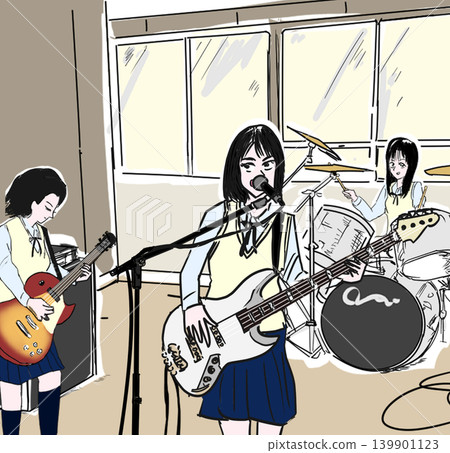 Female band members performing 139901123