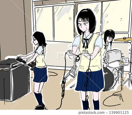 Girls in a band getting ready 139901125
