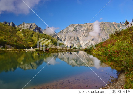 The peaks of Hakuba reflected in Happo Pond The peaks of Hakuba reflected in Happo Pond 139901619