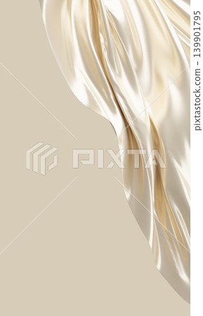 Vertical luxury pearl color fabric flowing isolated on beige background with copy space 3D render 139901795