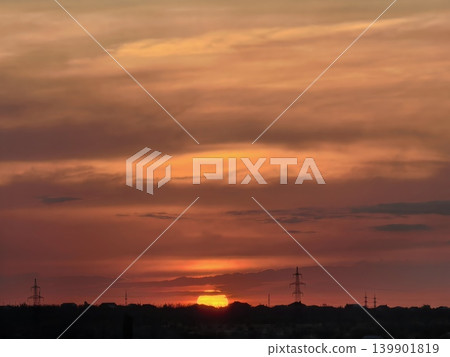 Red Sunset Glowing Above Rural Horizon Landscape Red Sunset Glowing Above Rural Horizon Landscape 139901819