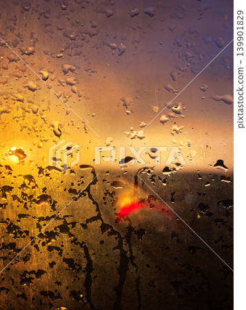 Sunset Through Rainy Window Glass 139901829
