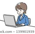 An illustration of a woman working on a computer (hand-drawn). 139901939