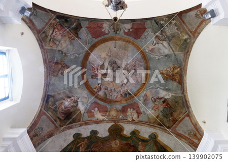 Fresco in the dome above the sanctuary in the Church of All Saints in Sesvete, Croatia Fresco in the dome above the sanctuary in the Church of All Saints in Sesvete, Croatia 139902075