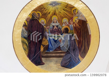 Descent of the Holy Spirit, fresco in the Church of All Saints in Sesvete, Croatia 139902078