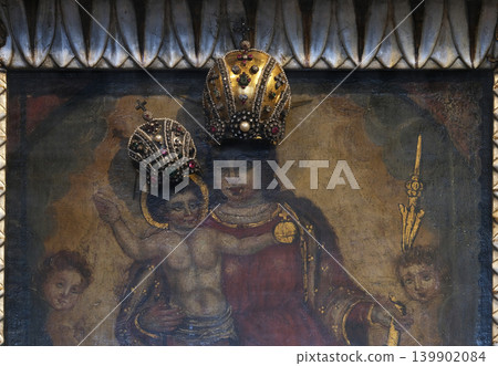 Our Lady of the Kamenita vrata, patron of Zagreb is located at the medieval Stone Gate in Old City of Zagreb, Croatia 139902084