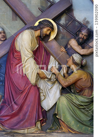 6th Stations of the Cross, Veronica wipes the face of Jesus, Basilica of the Sacred Heart of Jesus in Zagreb, Croatia 6th Stations of the Cross, Veronica wipes the face of Jesus, Basilica of the Sacred Heart of Jesus in Zagreb, Croatia 139902090