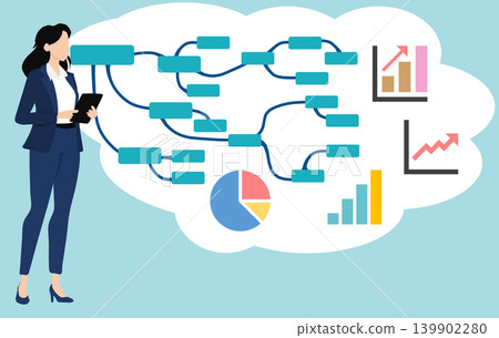 Illustration of a businesswoman thinking about business strategies Illustration of a businesswoman thinking about business strategies 139902280
