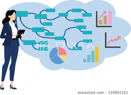 Illustration of a businesswoman thinking about business strategies Illustration of a businesswoman thinking about business strategies 139902282