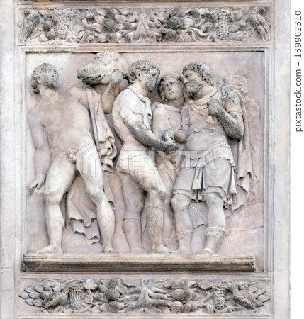 The Story of Joseph and His Brethren by Amico Aspertini, right door of San Petronio Basilica in Bologna, Italy The Story of Joseph and His Brethren by Amico Aspertini, right door of San Petronio Basilica in Bologna, Italy 139902310