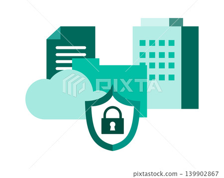 An illustration of an organization protected by a locked shield and cloud files. Suitable for use in images related to security measures and access control. An illustration of an organization protected by a locked shield and cloud files. Suitable for use in images related to security measures and access control. 139902867
