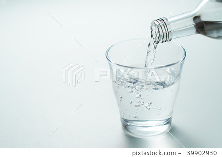 Pour bottled mineral water into a glass. No. 3 Pour bottled mineral water into a glass. No. 3 139902930