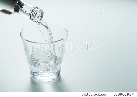 Pour bottled mineral water into a glass. No. 3 Pour bottled mineral water into a glass. No. 3 139902937