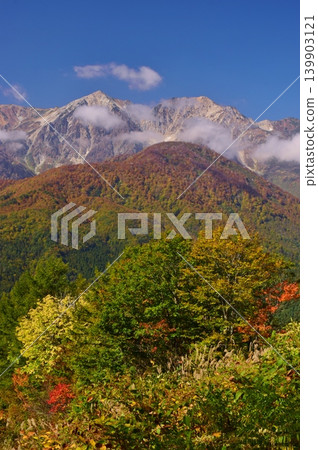 從岩岳眺望白馬山的群峰,秋色正濃。 從岩岳眺望白馬山的群峰,秋色正濃。 139903121