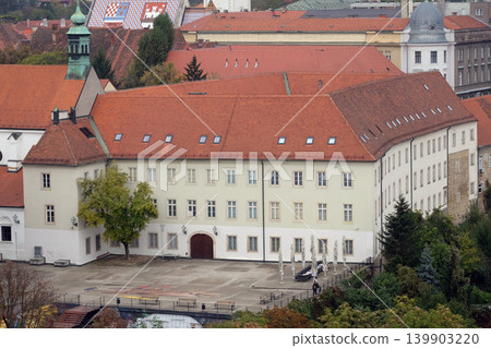 Klovicevi dvori palace housing modern art gallery with exhibitions at Jezuitski trg square Gradec the old town Zagreb Croatia Klovicevi dvori palace housing modern art gallery with exhibitions at Jezuitski trg square Gradec the old town Zagreb Croatia 139903220