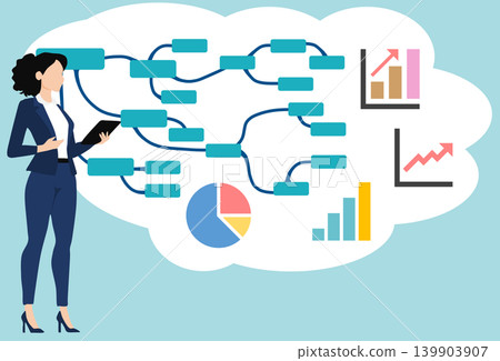 Illustration of a businesswoman thinking about business strategies Illustration of a businesswoman thinking about business strategies 139903907