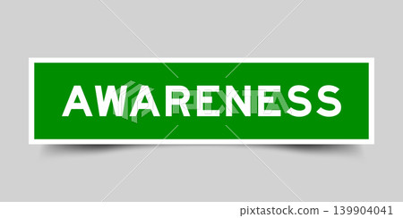 Green color square shape sticker label with word awareness on gray background Green color square shape sticker label with word awareness on gray background 139904041