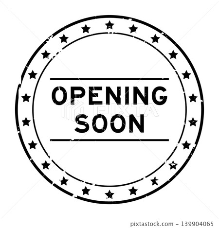 Grunge black opening soon word round rubber seal stamp on white background Grunge black opening soon word round rubber seal stamp on white background 139904065