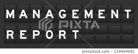 Black color analog flip board with word management report on gray background Black color analog flip board with word management report on gray background 139904092
