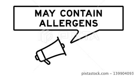 Megaphone icon with speech bubble in word may contain allergen on white background Megaphone icon with speech bubble in word may contain allergen on white background 139904093