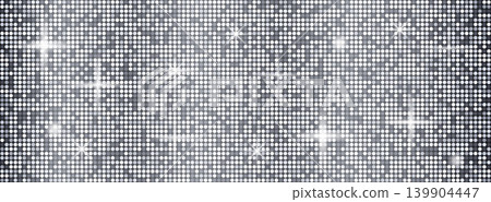 Silver sequin texture background. Metallic disco ball mosaic pattern. Sparkling tile bg with sparkle lights. Silver sequin texture background. Metallic disco ball mosaic pattern. Sparkling tile bg with sparkle lights. 139904447