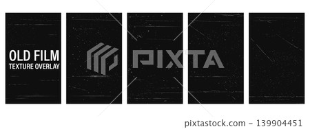 Old film texture overlay set with scratches and dust particles. Old movie noise texture for retro photo effects. Vintage grunge bg. 139904451