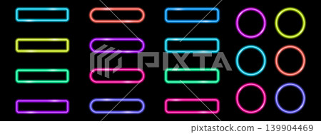 Glowing neon UI buttons set on dark background. Vector design for web and apps Glowing neon UI buttons set on dark background. Vector design for web and apps 139904469