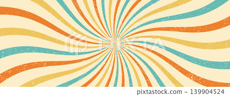 Retro sun ray background with groovy swirl pattern. Vintage starburst effect. Spiral wave texture. Retro sun ray background with groovy swirl pattern. Vintage starburst effect. Spiral wave texture. 139904524