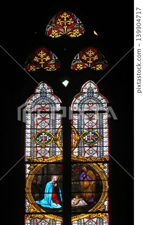 Stained glass in Zagreb cathedral dedicated to the Assumption of Mary Stained glass in Zagreb cathedral dedicated to the Assumption of Mary 139904717