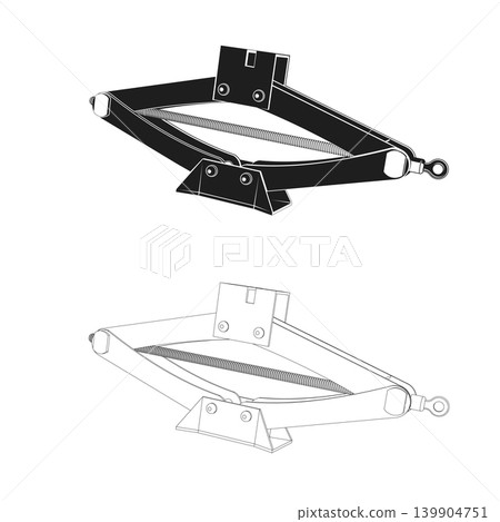 Scissor Car Jack Vector Set with Automotive Lifting Tool, Outline and Black Isolated Garage Illustrations 139904751